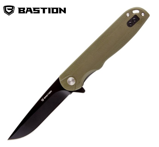 Bastion Craft Flipper Folding Knife, D2 Black, G10 OD Green, BSTN2373